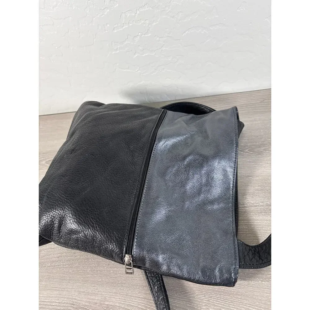 Sven Barkeley‎ USA Colorblock Black/Pewter Lightweight Leather Crossbody Bag